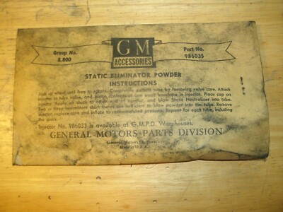 NOS GM Static Eliminator Powder for Tires 40's 50's