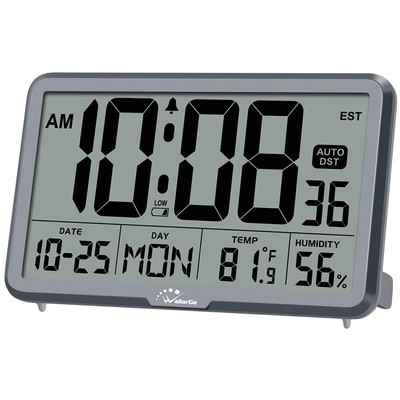 Auto Digital Wall Clock with Temp, Humidity, Date, Alarm - For Elderly, Offic...