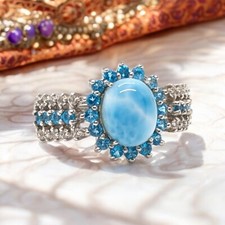 VTG Sterling Silver Larimar  Blue Topaz Cluster Ring w/ Clear Accents Sz 9