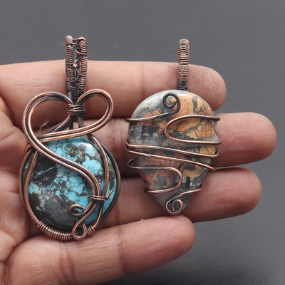 Maligano Jasper Gemstone  Wire Wrapped 2 X Pendant Lot  Jewelry G7171