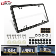 100% Real Black Carbon Fiber License Plate Frame Silm 4 Holes with Screws Caps