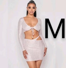 🆕Light Pink Metallic Liquid Two Piece Trendy Fashion Skirt Size M