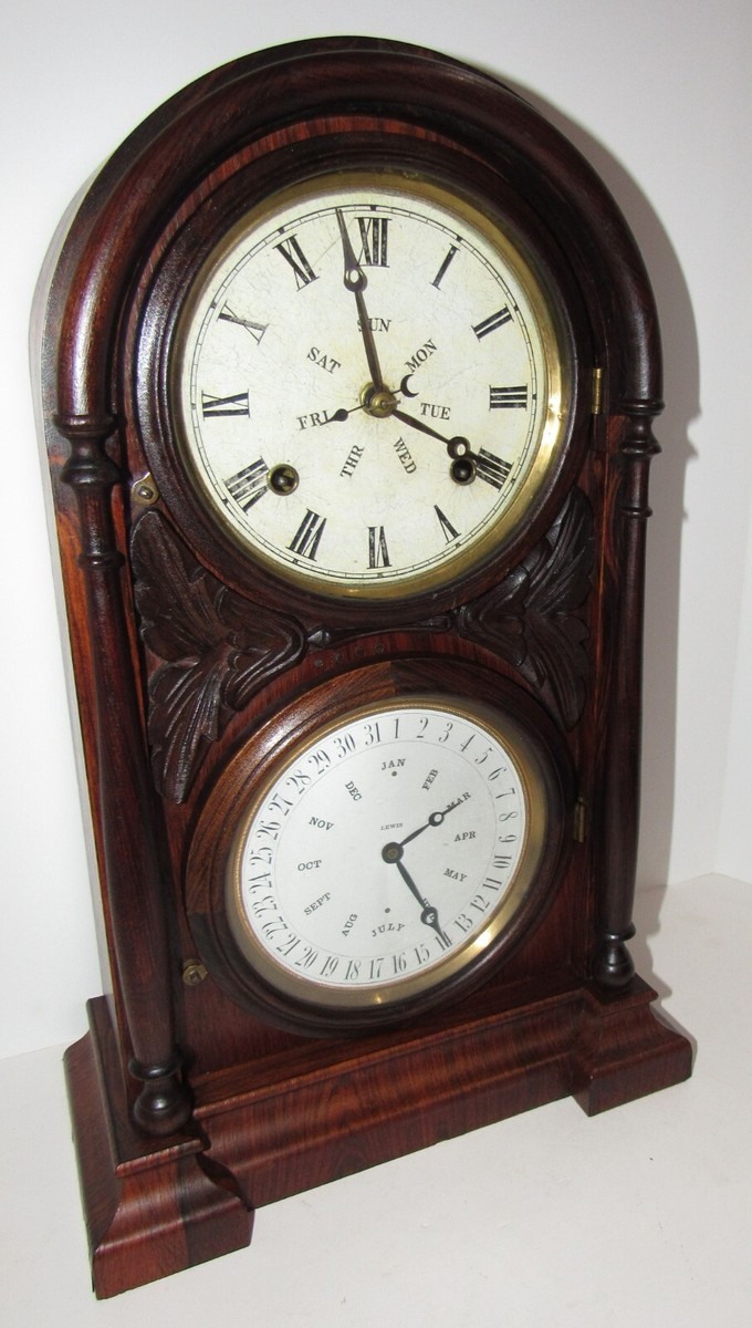 Antique Welch Spring Co Italian Calendar Clock 8-Day, Time