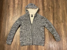Buffalo David Bitton Men M Jacket Gray Sherpa Lined Hooded Thick Zip Westan Knit