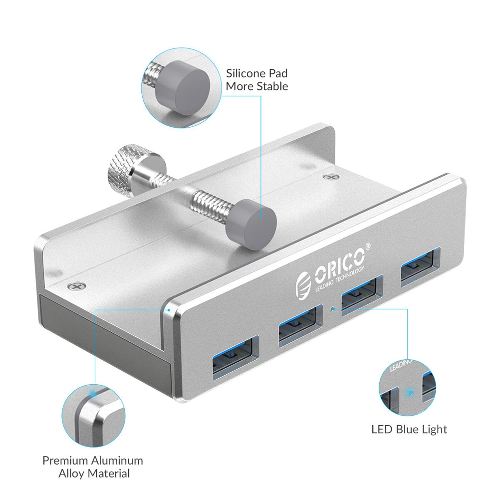 ORICO USB 3.0 Hub Aluminum 4Port USB Hub Clamp Powered USB Splitter A to C Cable
