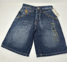 Fubu Shorts Youth 4 Blue Denim Embroidered Pockets Baggy Kids Wide Leg Skater