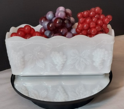 Fire King (Anchor Hocking) Vintage Milk Glass Grape Planter w/Grapes!!
