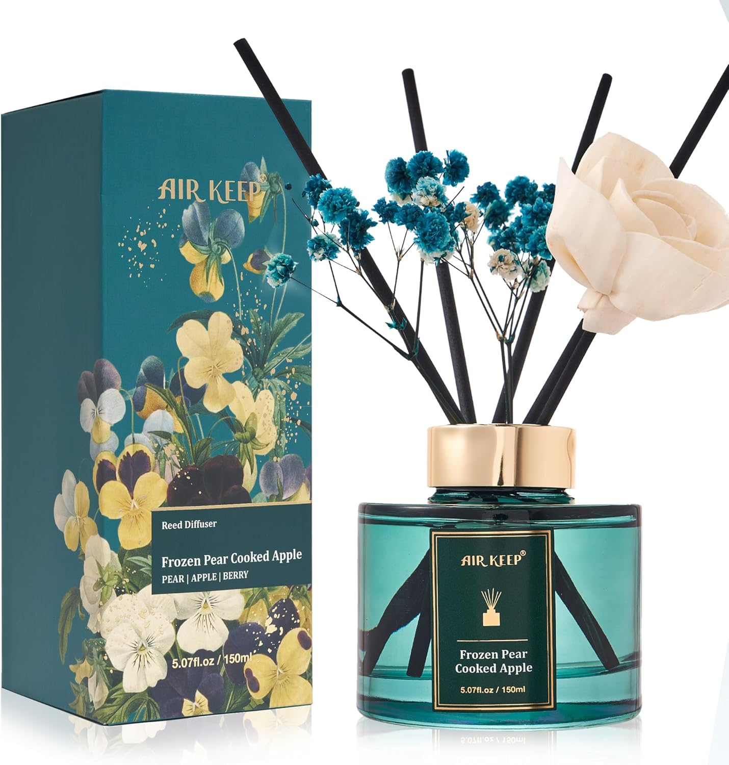 Flower Reed Diffusers Set, 5.07 Oz Pear/Apple/Berry Scented Oil Diffuser with 8