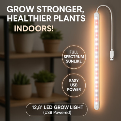 LED Grow Light Strip USB Full Spectrum Lamp for Indoor Plants 12.8'' Sunlight