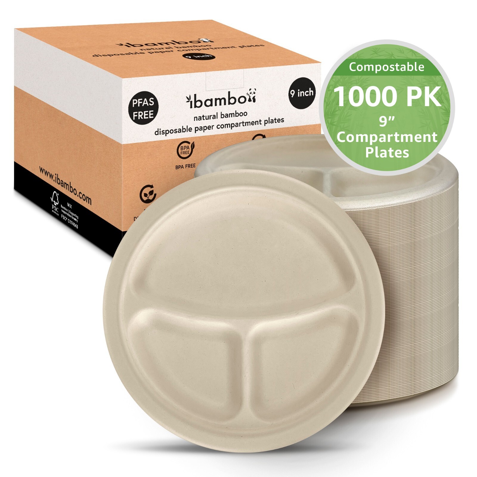 Ibambo 1000 Pack 9 Inch Bamboo Disposable Paper Compartment Plates | eBay