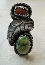 Navajo Sterling Silver Green Turquoise Coral Ring 10.5g Size 6