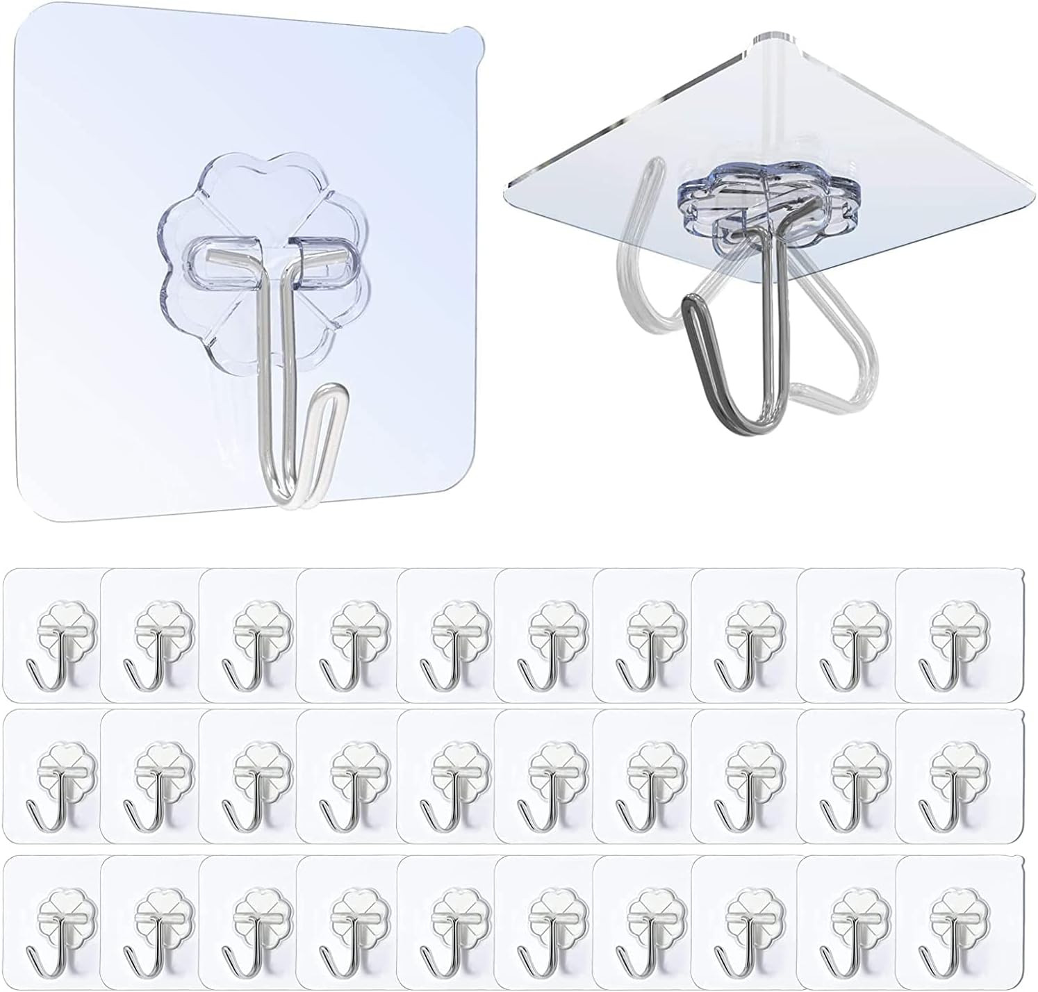 Self Adhesive Hooks, 30Pcs Sticky Hooks for Hanging, Hooks Heavy Duty 10Kg (Max)