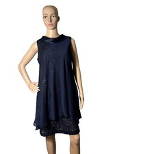 SLNY Dress Womens 12 Navy Sleeveless Layered Lace W/ Satin Collar Back Zip