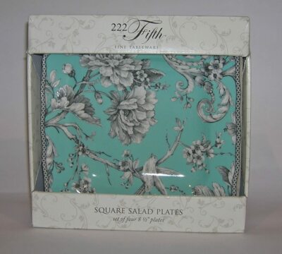 222 Fifth ADELAIDE Turquoise Square Salad Luncheon Plates SET of NEW 