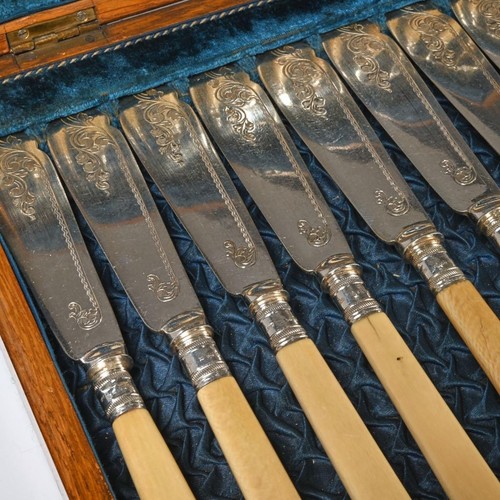Victorian Silver Fish Cutlery Set in Oak Wood Case 24 Pcs Barbara Walters - Picture 3 of 7