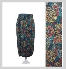 80s Autumn Green Floral Print Skirt Pencil Skirt / Small