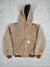 Vintage Carhartt Canvas Active Bomber Work Jacket Youth Size Medium Brown JQ682