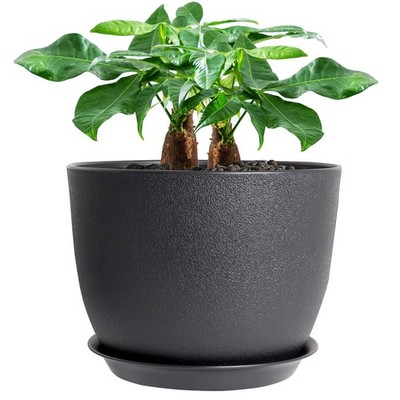 UOUZ 12inch Large Plant 12 inches (diameter) x 7.5 (height), Black 