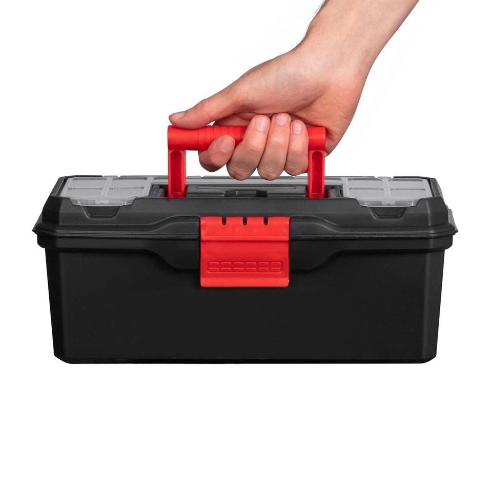 13 Inch Plastic Toolbox Organiser Storage Box Compartments DIY Tool Case Black 3