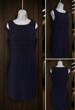 Calvin Klein Size 12 Solid Navy Ribbed Striped Embossed Sheath Dress Career