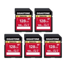 GIGASTONE 128GB SD Card 5-Pack, Full Size Camera Plus 5-Pack