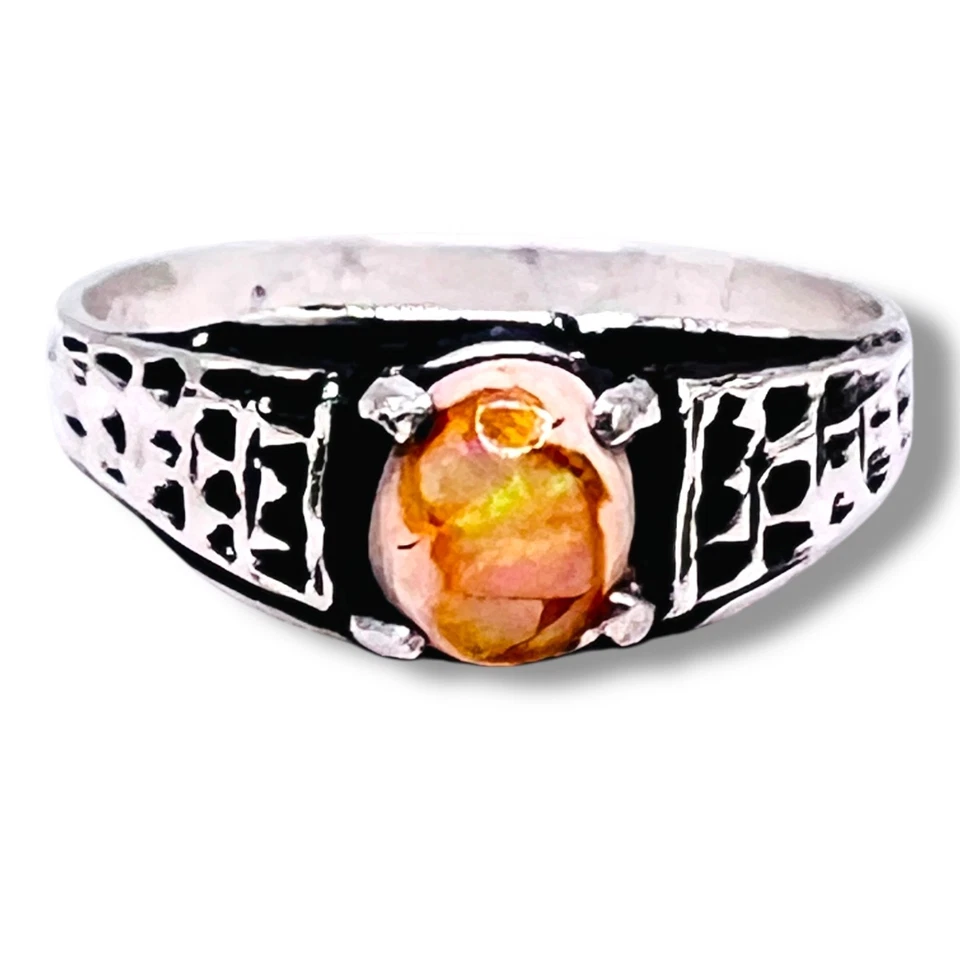 Anillo de plata de ley 925 ópalo natural de fuego mexicano talla 6,75 Foto 2 de 4