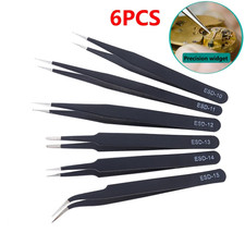 6Pcs ESD Anti-static Tweezers Set Maintenance Repair Stainless Steel Tools Kit