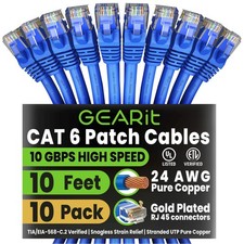 Cat 6 Ethernet Patch Cable 10 ft Blue 10 Pack - Cat6 Patch Cables 10ft Blue...