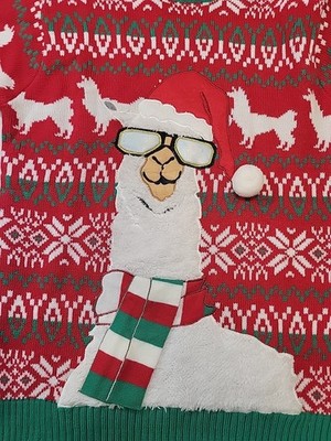 33 Degrees Santa Llama Christmas Ugly Sweater Pullover Sunglasses 3D Med Unisex