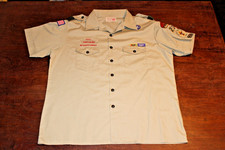 Boy Scouts of America BSA Men's Shirt Tan X-Large XL Sewn Patches Short Sleeve