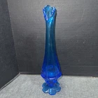 Vintage Fenton Glass Swung Vase Sapphire Colonial Blue Cobalt Tab footed MCM EUC