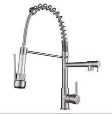 Stainless Steel Pull-Out High Arc Kitchen Mixer Tap, Lever Handle, Deck Mount