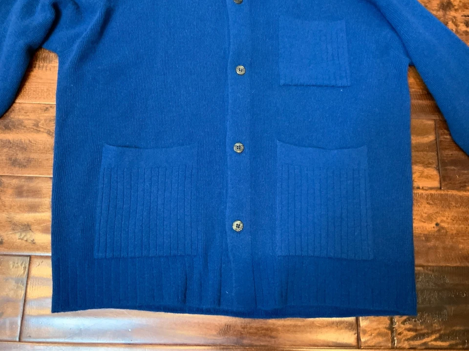 Cárdigan Brunello Cucinelli para hombre 100 % cachemir azul cuello abotonado, talla S Foto 3 de 4