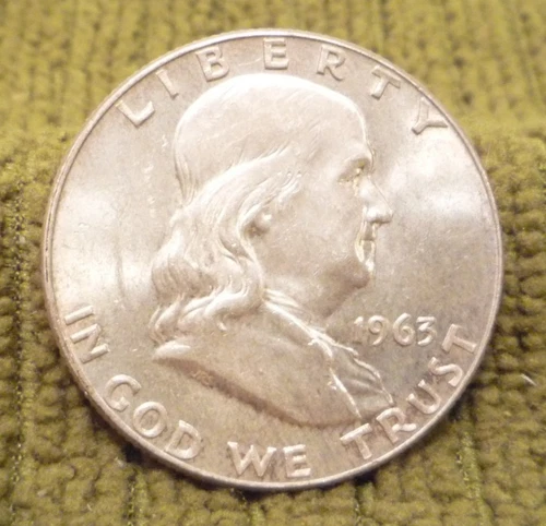 1963-D Franklin Half Dollar 90% Silver 50 cent - actual coin shown AU+ to UNC