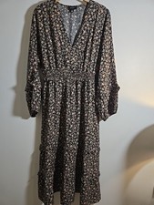 NWOT Heyson Black Floral Ruffle Midi Dress Size M Long Sleeve