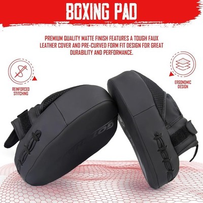 Boxen Focus Pads Hook & Jab Kick MMA Training Stanzhandschuhe gebogen Paar SCHWARZ