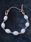 Vintage Bracelet White Carved Milk Glass Scarabs Gold Tone Estate Jewelry 8 inch