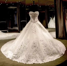 Newest Sweetheart Crystals Beaded Robe Mari e Puffy Ballgown Wedding Dresses