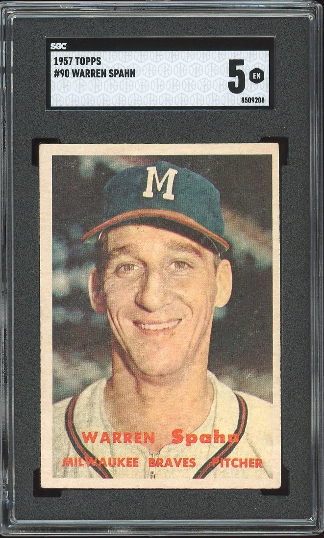 1957 Topps #90 Warren Spahn - SGC 5 EX - Milwaukee Braves