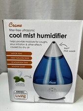 Crane Droplet Ultrasonic Cool Mist Humidifier 0.5 Gallon Tank Blue and White