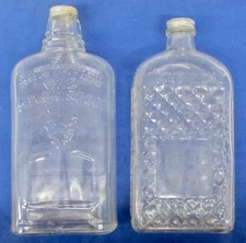 2 Antique Vintage Whiskey Bottle Old Mr Boston & Diamond Cut both Embossed Glass