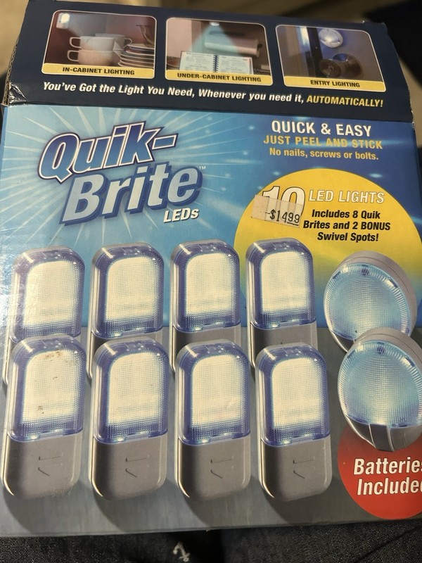 QUIK-BRITE LED PEEL & STICK  10  (8 PLUS 2 SWIVEL SPOTS  NEW AS SEEN ON TV