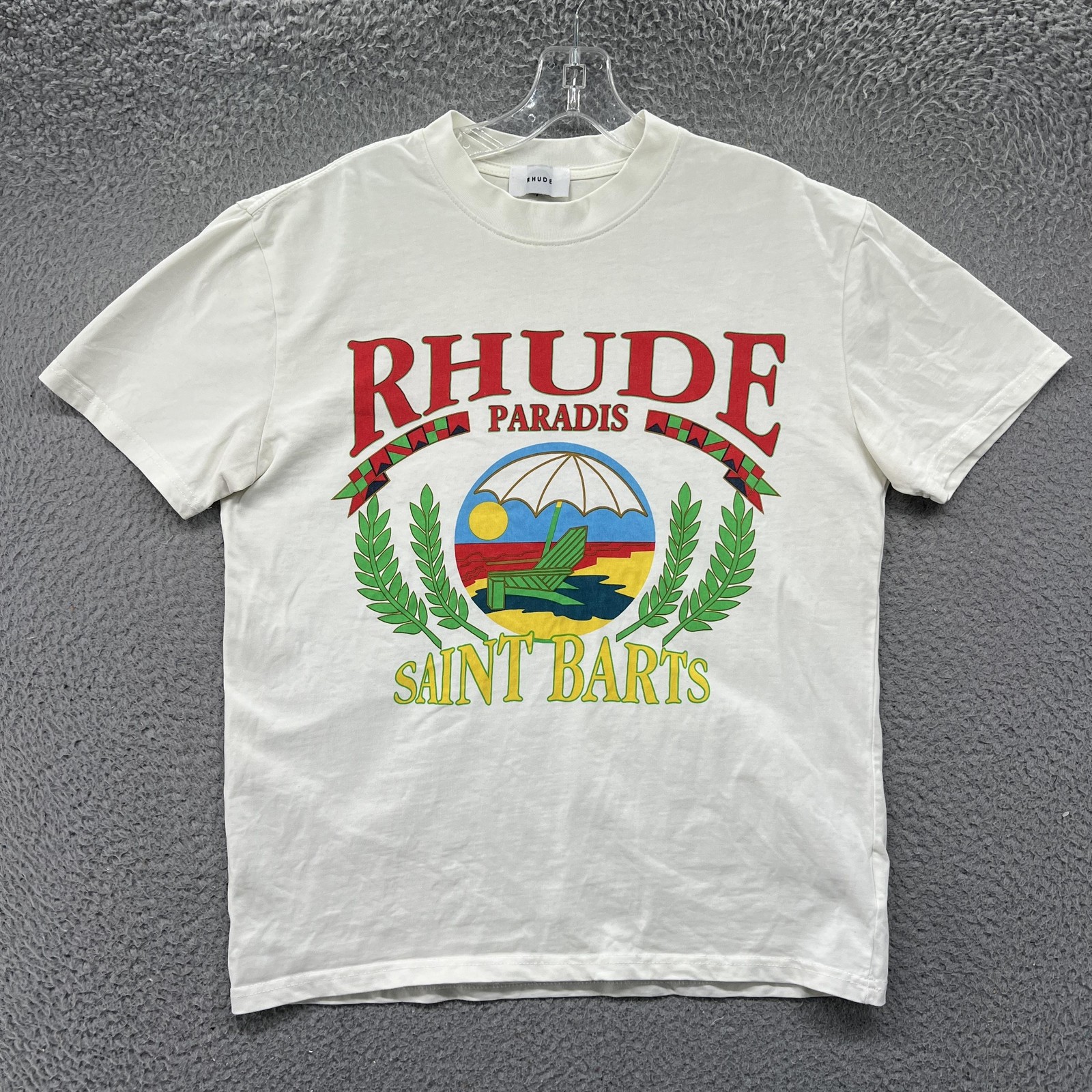 Rhude Shirt Mens Medium Ivory Streetwear Saint Barts Graphic Tee Crewneck