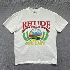 Rhude Shirt Mens Medium Ivory Streetwear Saint Barts Graphic Tee Crewneck
