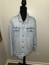 ASHLEY-VINTAGE CHARM Women's Distressed Blue Denim Jacket Large Boutique
