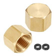 2pcs Brass Pipe Fitting Hex Head Plug 1/4" NPT with Gasket, Gold Tone