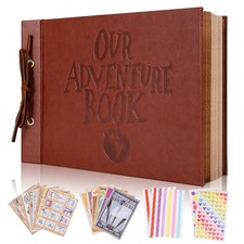 Our Adventure Book Scrapbook Photo Album,3D Embossed Words Leather Leather Book