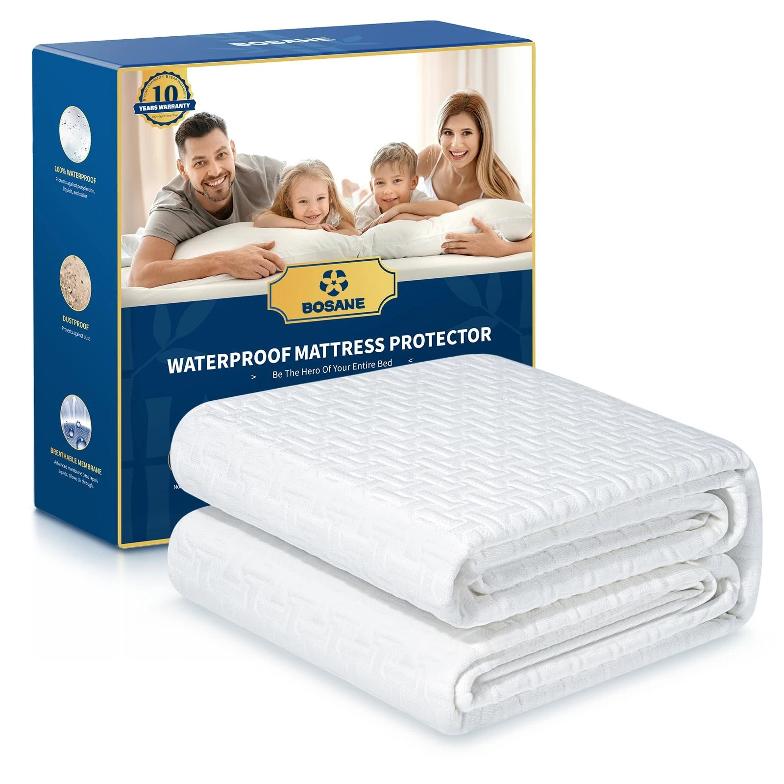 BOSANE 100% Waterproof Queen Mattress Protector Breathable Cooling 3D Air