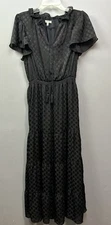 Max Studio Black Tiered Maxi Dress Womens Small Polka Dot Witchy Whimsigoth Long