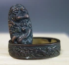 fuchi kashira Unryu Dragon wave dot inlay samurai Sword fitting tsuba Edo